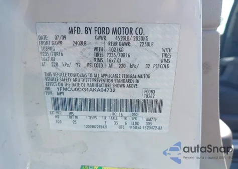 2010 Ford Escape Xlt z USA, uszkodzony, nr VIN 1FMCU0DG1AKA04732